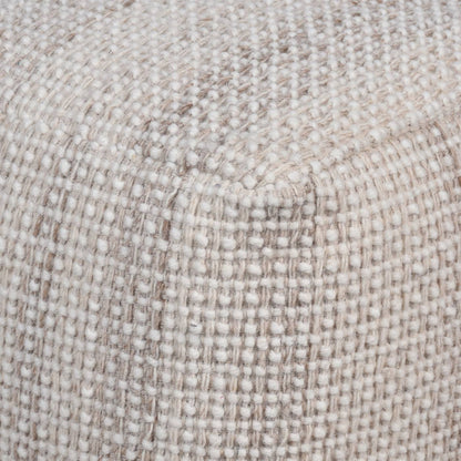 Highland Pouf, 40x40x40 cm, Natural White, Wool, Hand Woven, Handwoven, All Loop