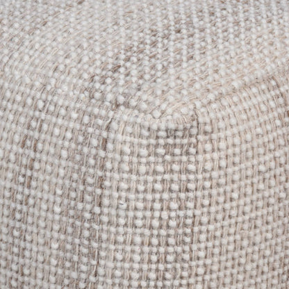 Highland Pouf, 40x40x40 cm, Natural White, Wool, Hand Woven, Handwoven, All Loop
