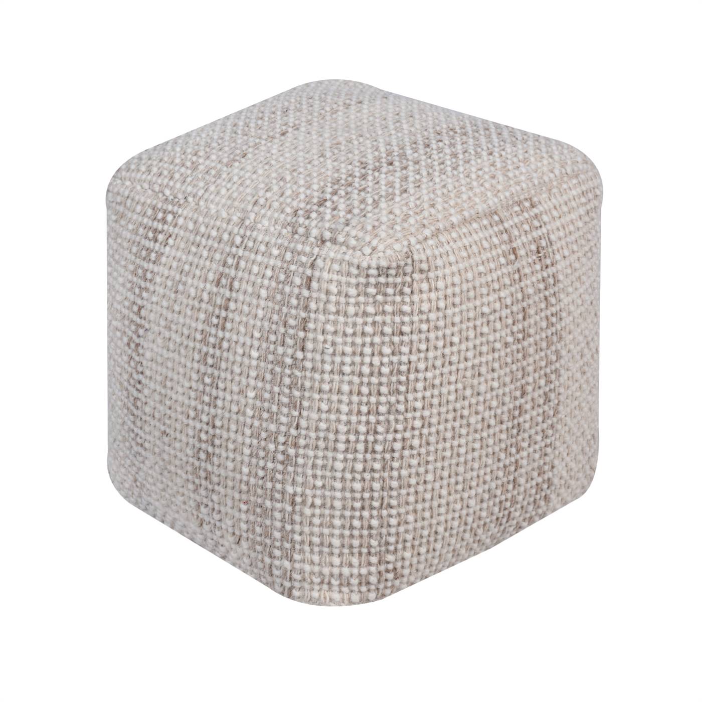 Highland Pouf, 40x40x40 cm, Natural White, Wool, Hand Woven, Handwoven, All Loop