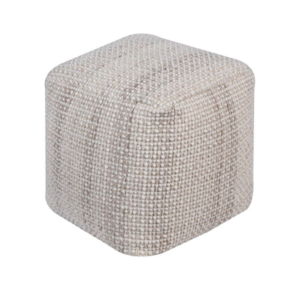 Highland Pouf, 40x40x40 cm, Natural White, Wool, Hand Woven, Handwoven, All Loop