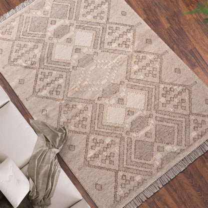 Area Rug, Bedroom Rug, Living Room Rug, Living Area Rug, Indian Rug, Office Carpet, Office Rug, Shop Rug Online, Natural White,  Beige , Wool, Punja Kelim , Punja, Flat Weave, Intricate 