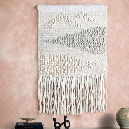 HUNEDO WALL HANGING - IVORY/GREY - HANDWOVEN - WOOL/COTTON SALVAGE