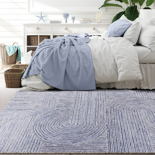 Area Rug, Bedroom Rug, Living Room Rug, Living Area Rug, Indian Rug, Office Carpet, Office Rug, Shop Rug Online, Denim,  Wool, Natural White, Blue, Hand tufted, All Loop, Modern