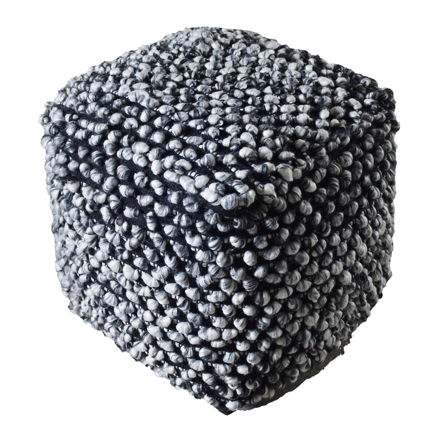Irena Pouf, Polyester, Wool, Charcoal, Natural White, Pitloom, All Loop