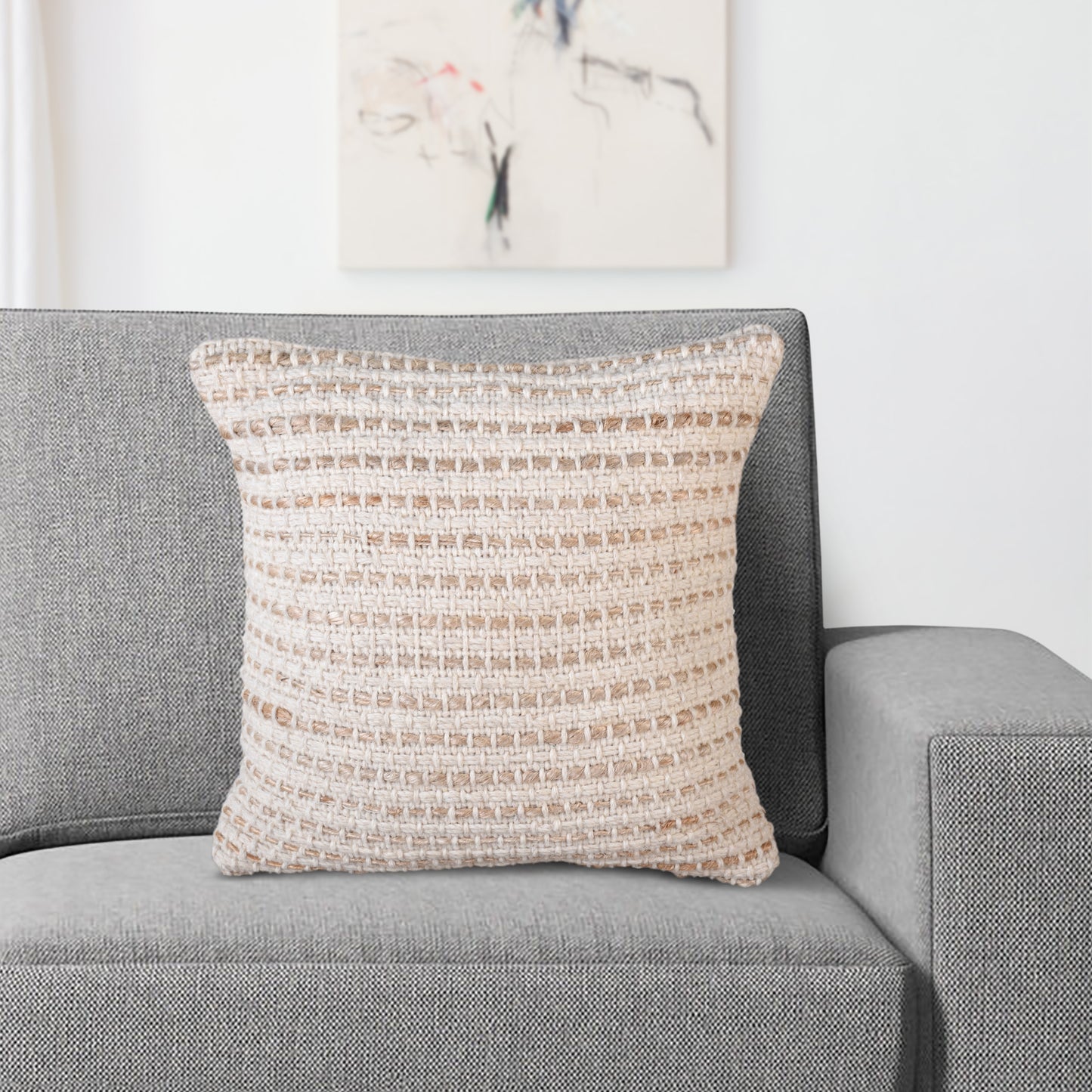 IRIGA CUSHION - JUTE/WOOL - IVORY/NATURAL - HANDWOVEN