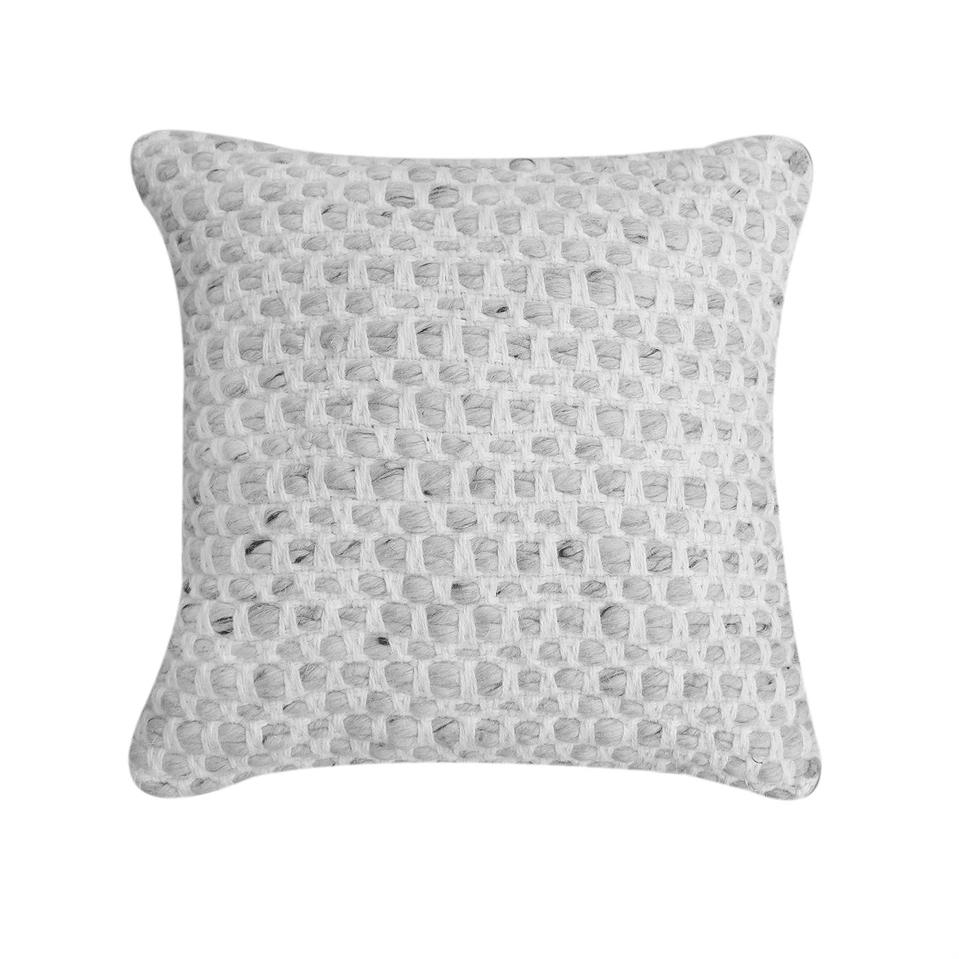 Iriona Cushion, 45x45 cm, Natural White, Grey, Wool, Hand Woven, Pitloom, Flat Weave