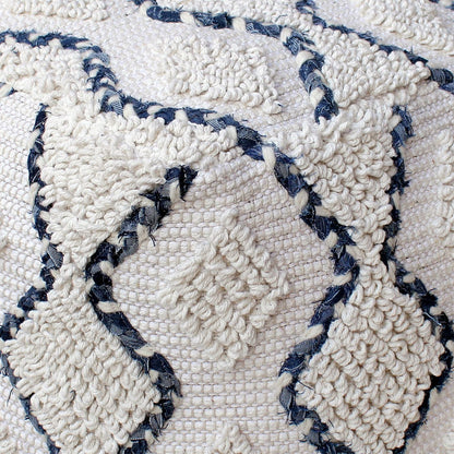 Istra Pouf, Cotton, Denim, Wool, Natural White, Blue, Pitloom, All Loop