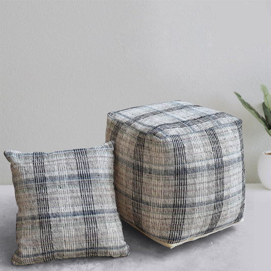 Jaime Pouf, Cotton, Lurex, Grey, Pitloom, Flat Weave