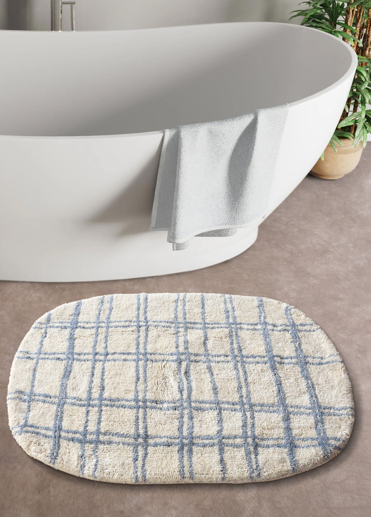 JASPERTON BATH RUG - IVORY/BLUE - COTTON - TABLE TUFTED