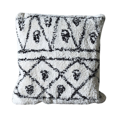 Jemaa Pillow, Cotton, Natural White, Charcoal, Bm Fn, All Cut