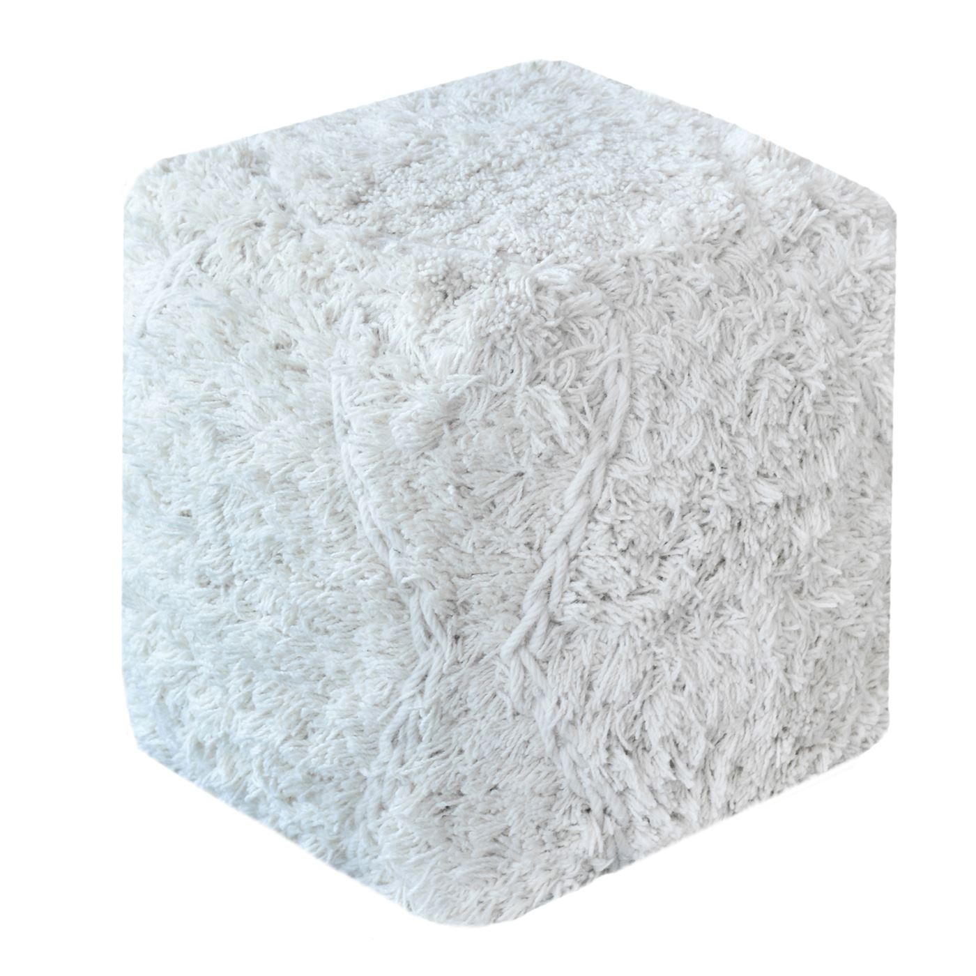 Jena Pouf, Wool, Natural White, Pitloom, All Cut