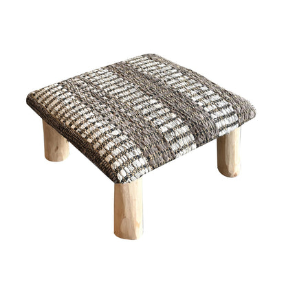Jodar Foot Stool, Leather, Taupe, Natural White, PITLOOM / FLAT WEAVE