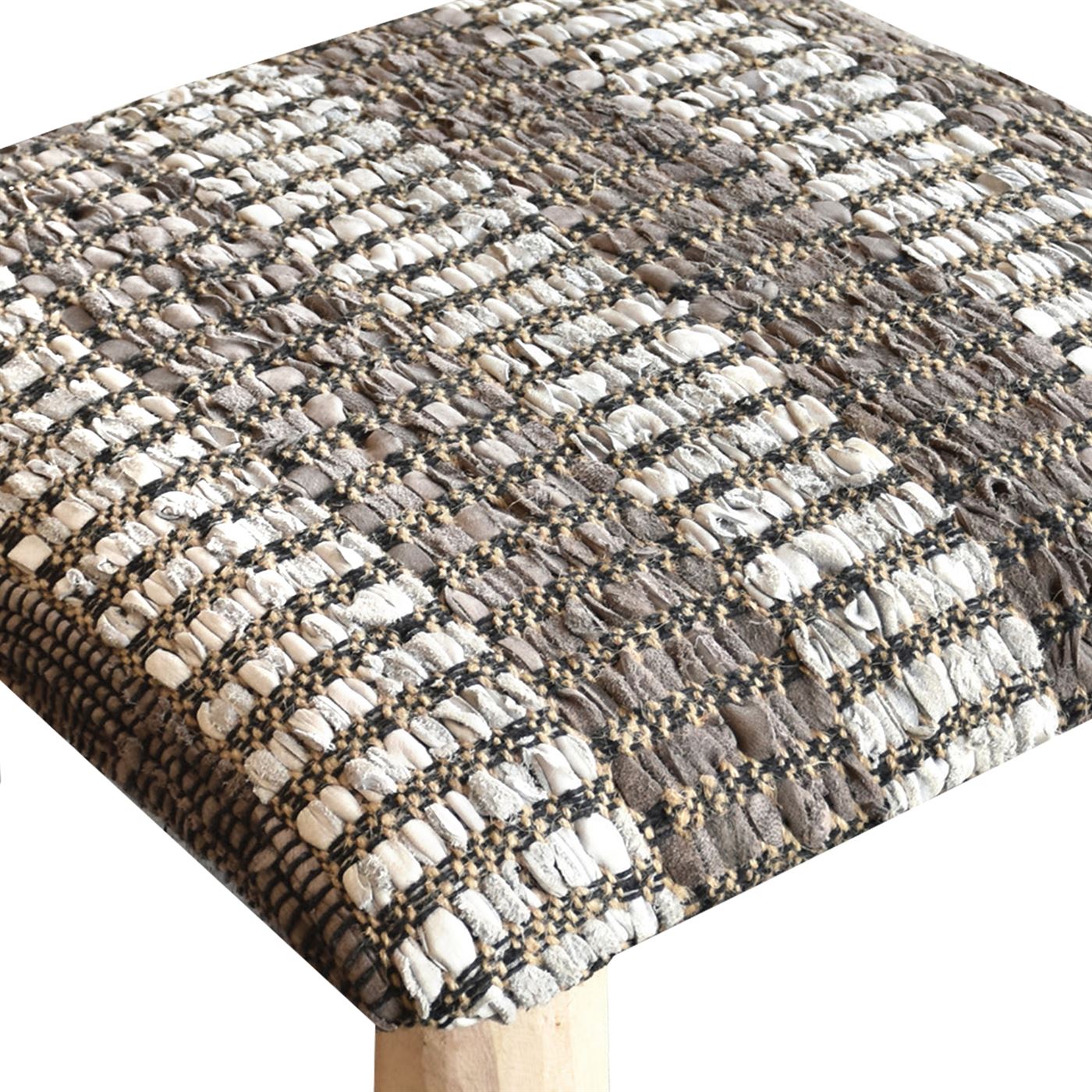 Jodar Foot Stool, Leather, Taupe, Natural White, PITLOOM / FLAT WEAVE