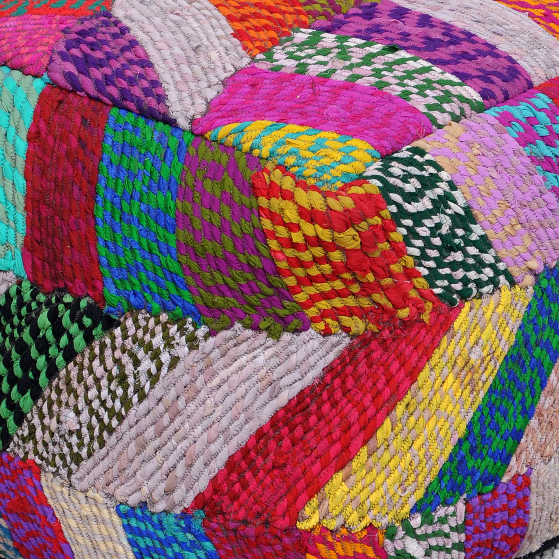 Jodhpuri Pouf, Recycled Fabric, Multi, HM STITCHING / FLAT WEAVE