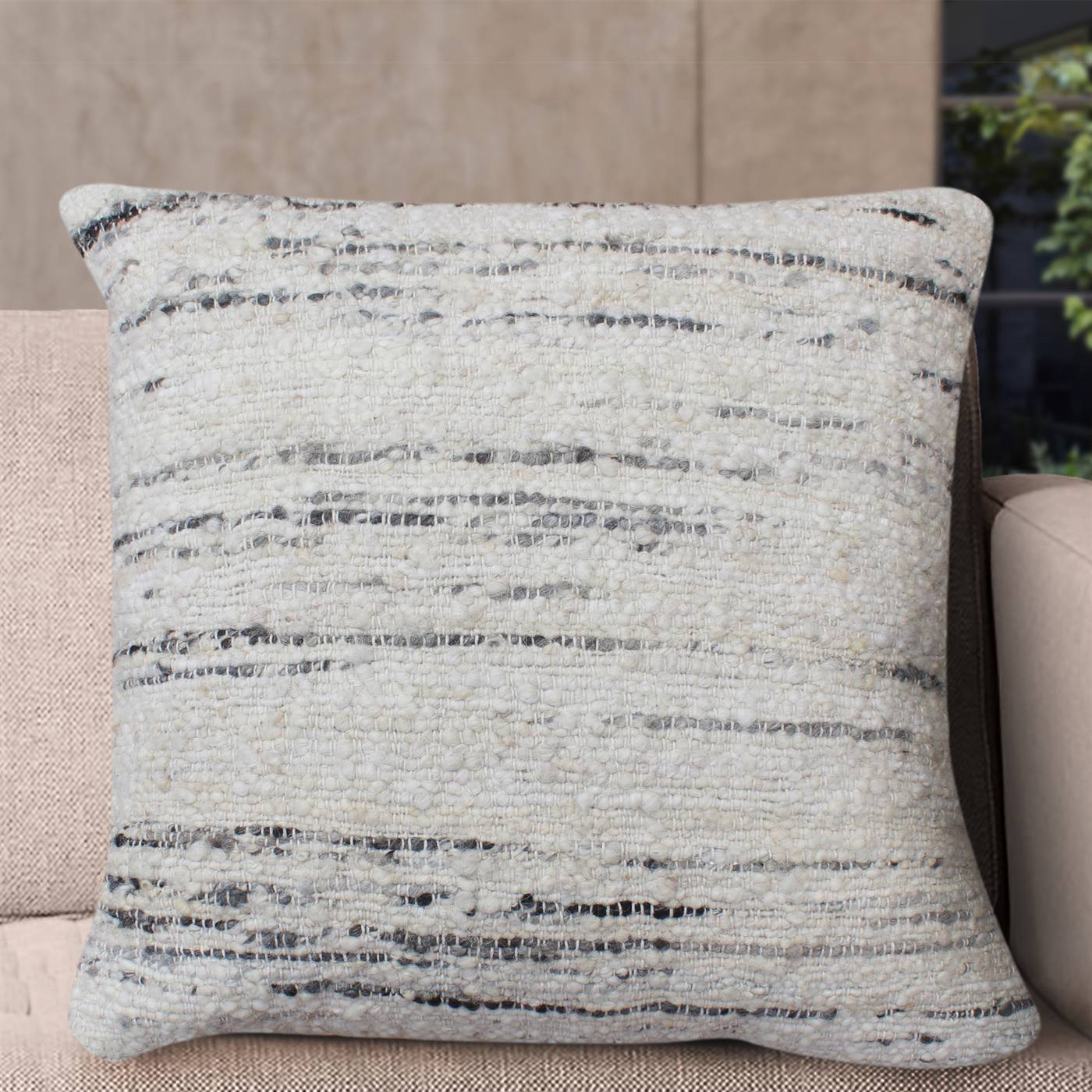 Johvi Cushion, 56x56 cm, Natural, Natural White, Wool, Hand Woven, Pitloom, Flat Weave