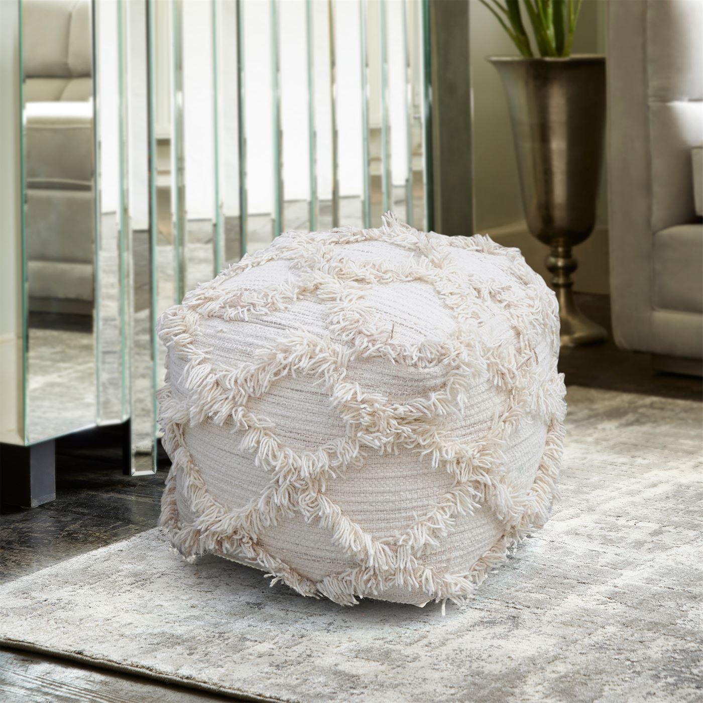 Jucar Pouf , Wool, Natural, Pitloom, All Cut 