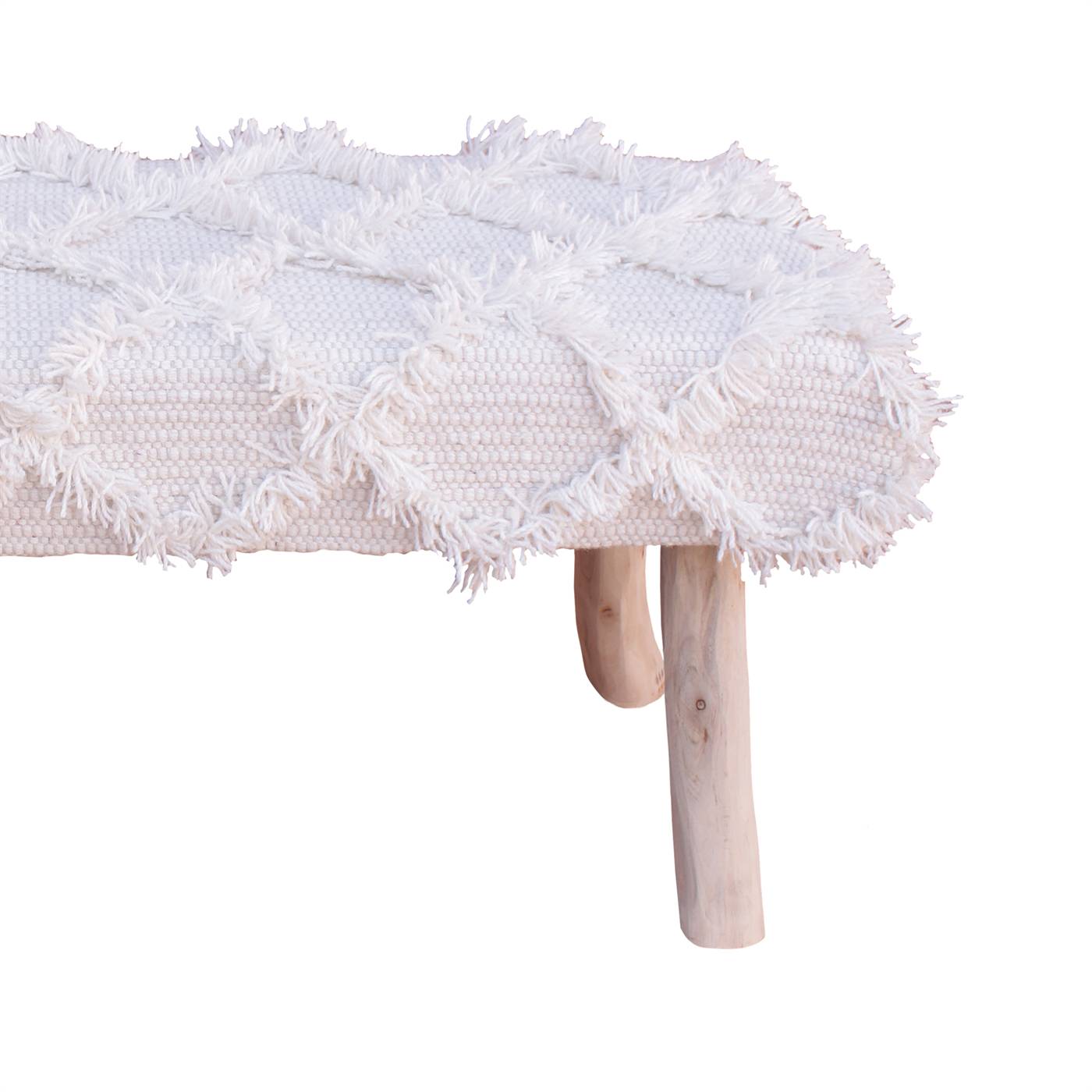 Jucar Bench, 120x40x50 cm, Natural White, Wool, Hand Woven, Pitloom, Flat Weave