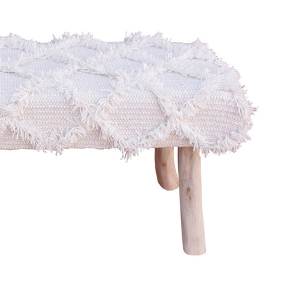 Jucar Bench, 120x40x50 cm, Natural White, Wool, Hand Woven, Pitloom, Flat Weave