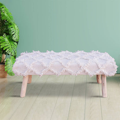 Jucar Bench, 120x40x50 cm, Natural White, Wool, Hand Woven, Pitloom, Flat Weave