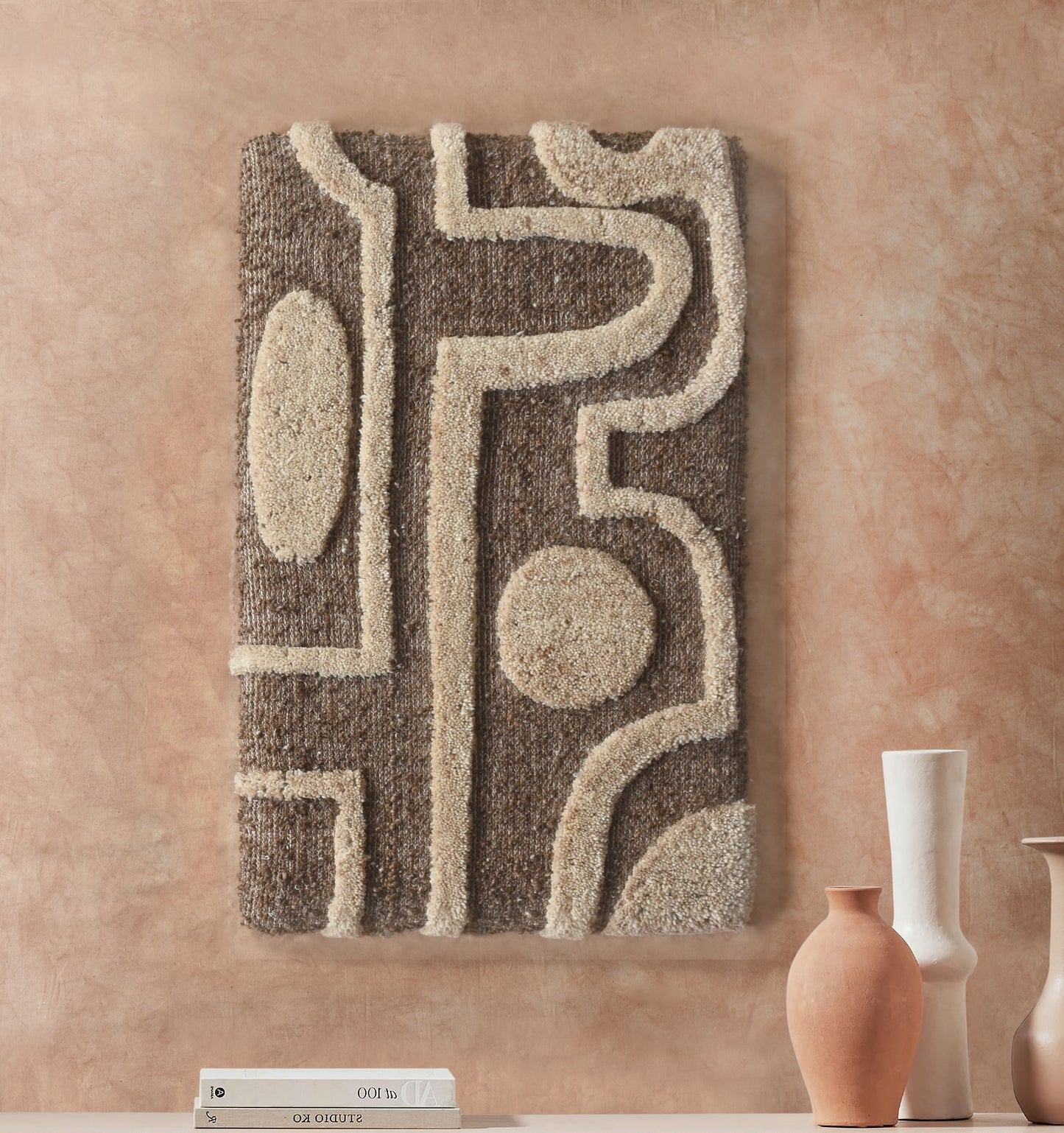 OKKATO WALL ART AND KAIPI WALL ART - BROWN/BEIGE- HAND WOVEN / OVER TUFTED - WOOL & MDF