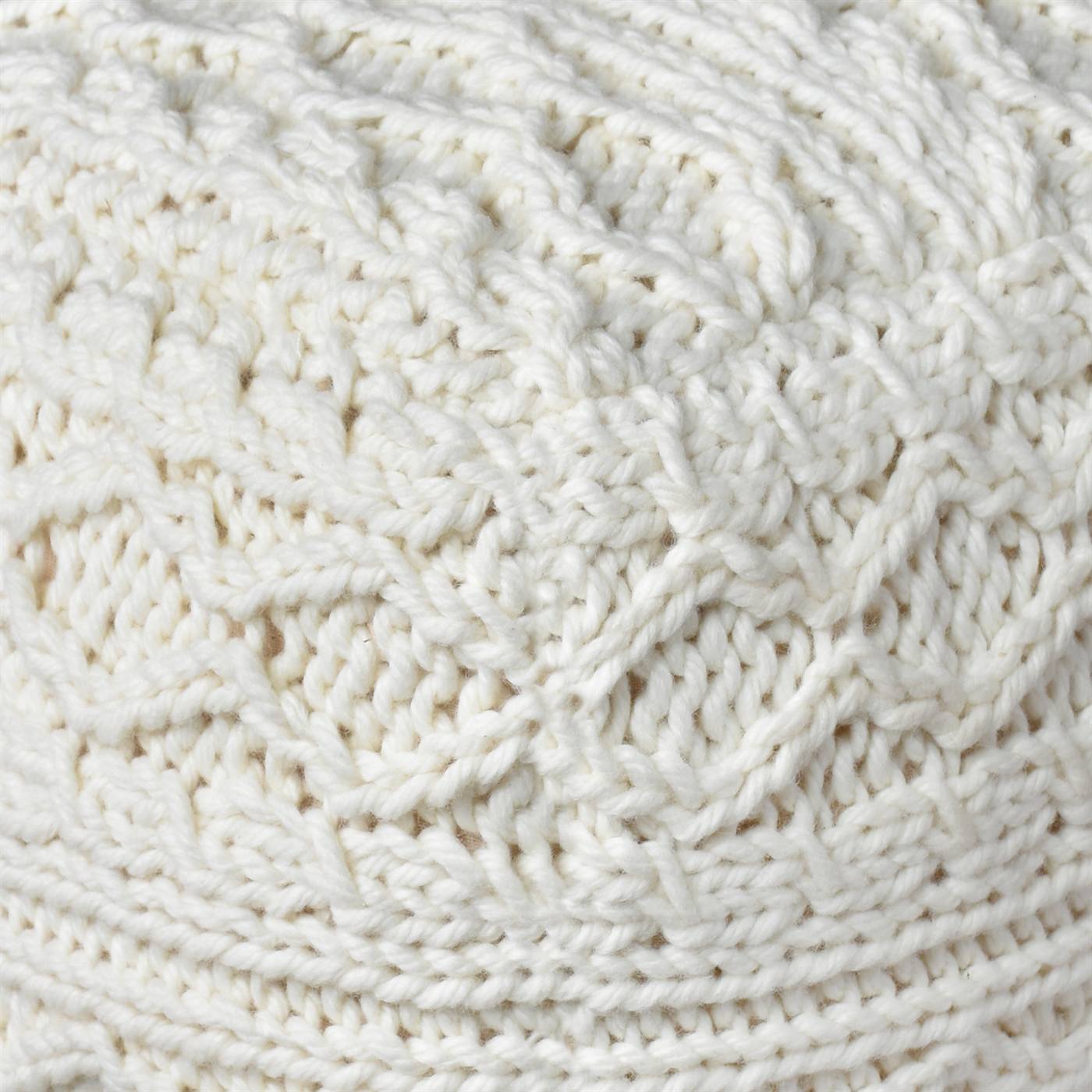 Kaliwa Pouf, 40x40x40 cm, Natural White, NZ Wool, Hand Knitted, Hm Knitted, Flat Weave