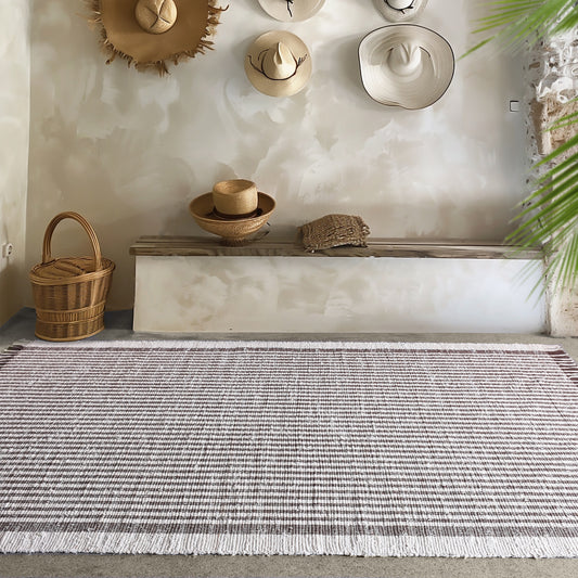 KAMEEL RUG - IVORY/BROWN - HAND WOVEN - COTTON DENIM