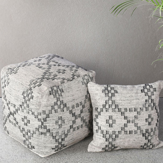 Kamla Pouf, Pet, Grey, Charcoal, Pitloom, Flat Weave 