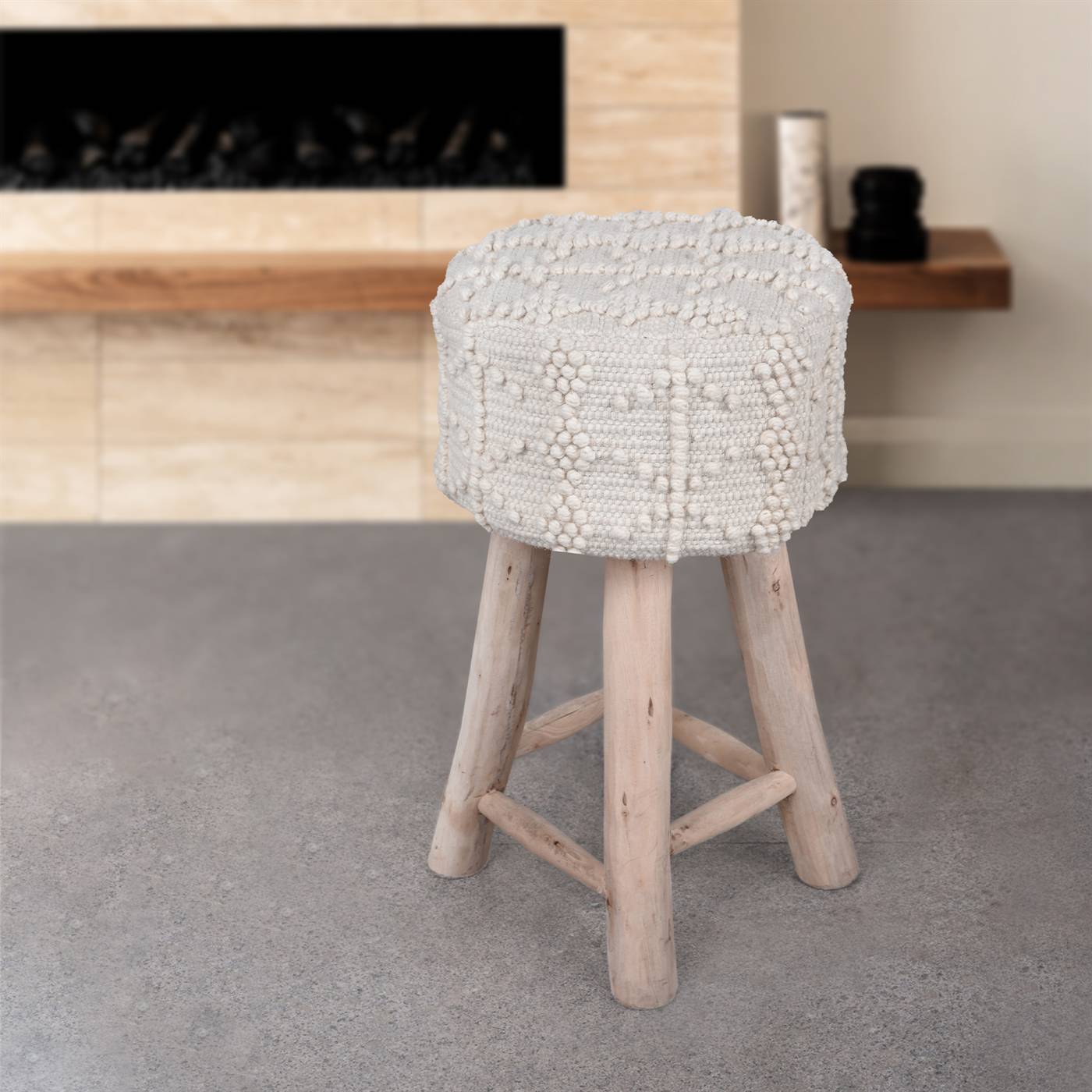 Kandos Bar Stool, 40x40x70 cm, Natural White, Wool, Hand Woven, Pitloom, All Loop