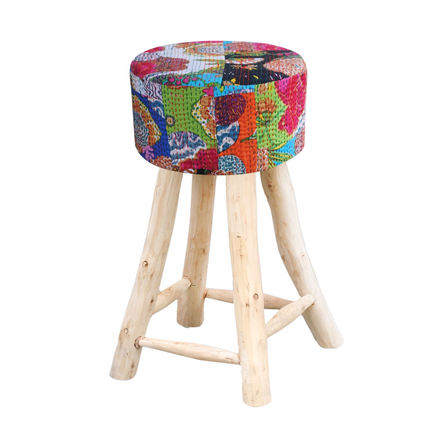 Kantha Bar Stool, Cotton, Recycled Fabric, Multi