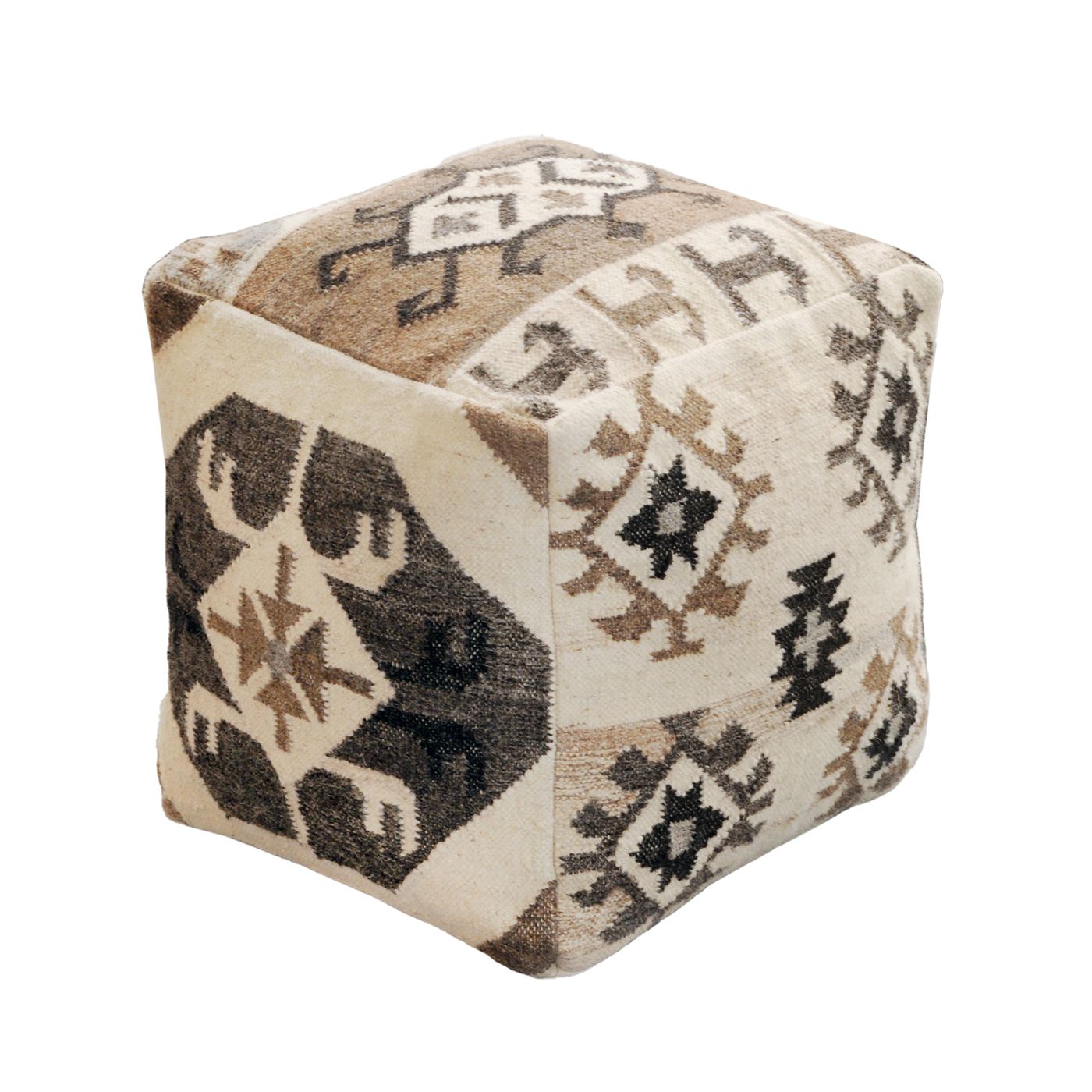 Karben Pouf , Wool, Natural, Punja, Flat Weave 