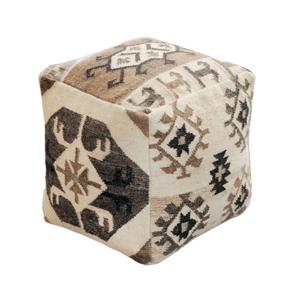 Karben Pouf , Wool, Natural, Punja, Flat Weave 