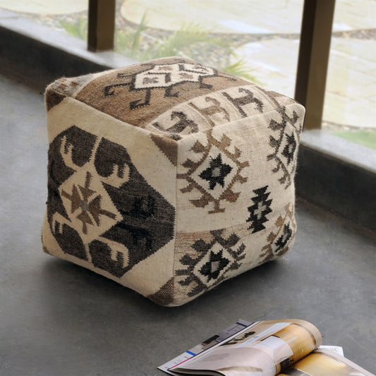 Karben Pouf , Wool, Natural, Punja, Flat Weave 