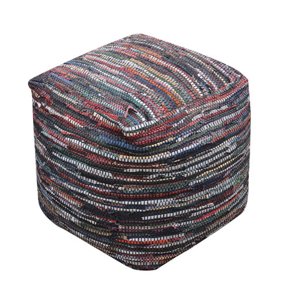 Kasas Pouf, Recycled Leather, Multi, PUNJA / FLAT WEAVE 