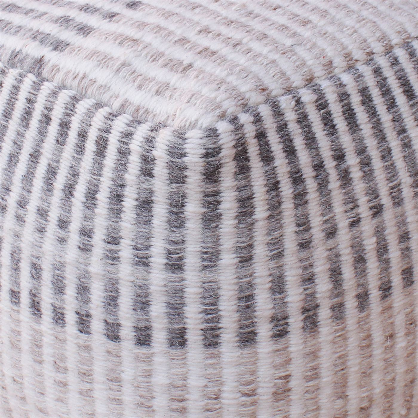 Kashina Pouf, Wool, Natural White, Grey, Pitloom, Flat Weave 