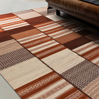 Area Rug, Bedroom Rug, Living Room Rug, Living Area Rug, Indian Rug, Office Carpet, Office Rug, Shop Rug Online, Rust, Wool, Hand Woven , Pitloom, Flat Weave, Rustic 