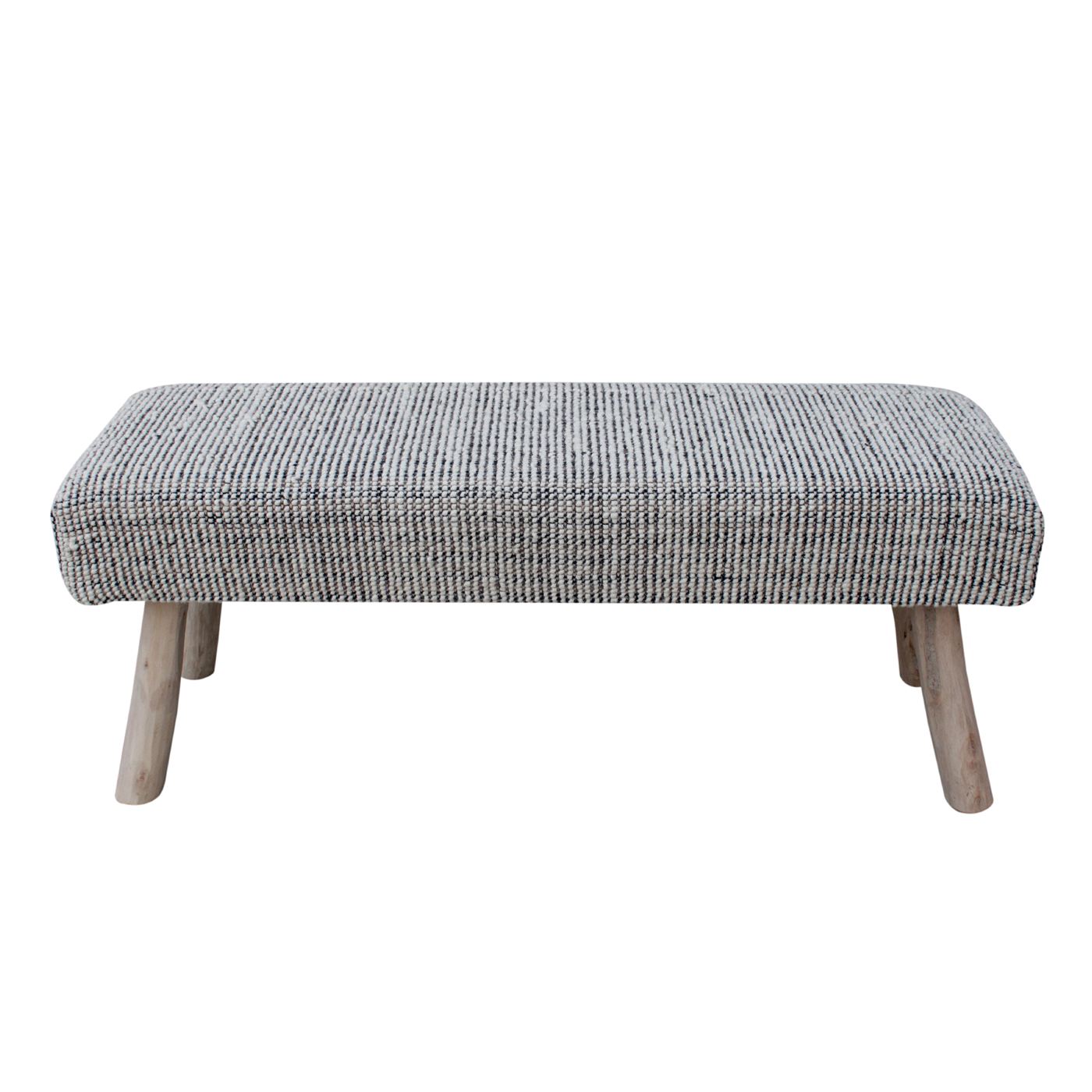 Kenfig Bench, Wool, Polyester, Natural White, Grey, Hand woven, All Loop