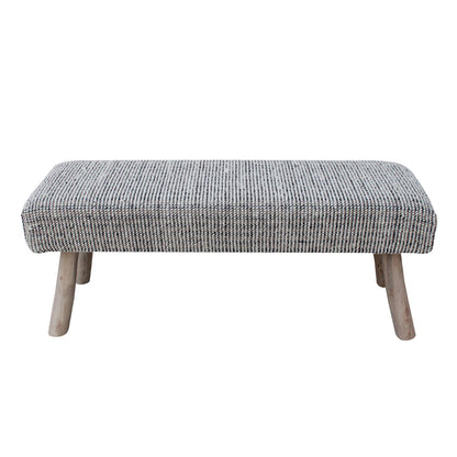 Kenfig Bench, Wool, Polyester, Natural White, Grey, Hand woven, All Loop