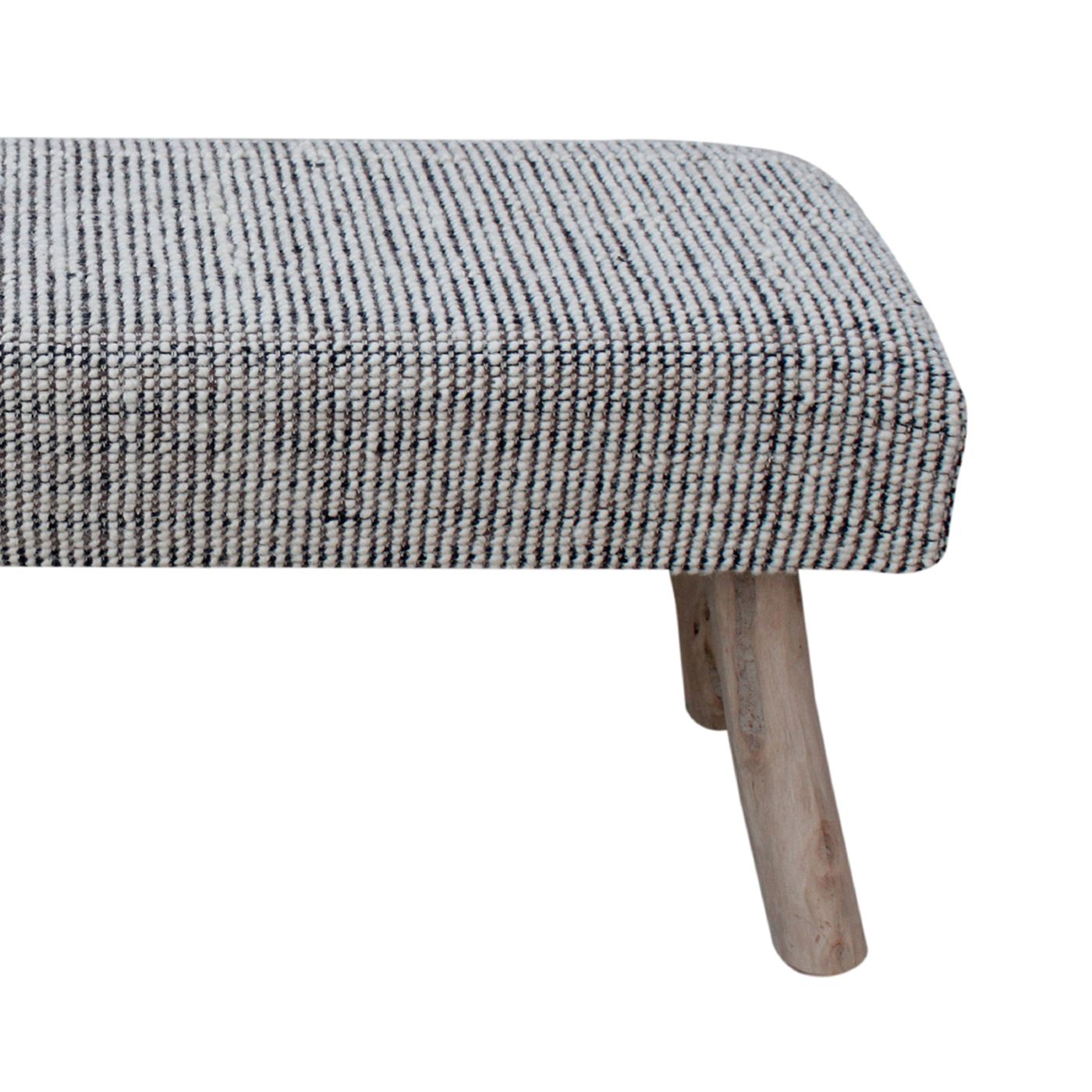 Kenfig Bench, Wool, Polyester, Natural White, Grey, Hand woven, All Loop