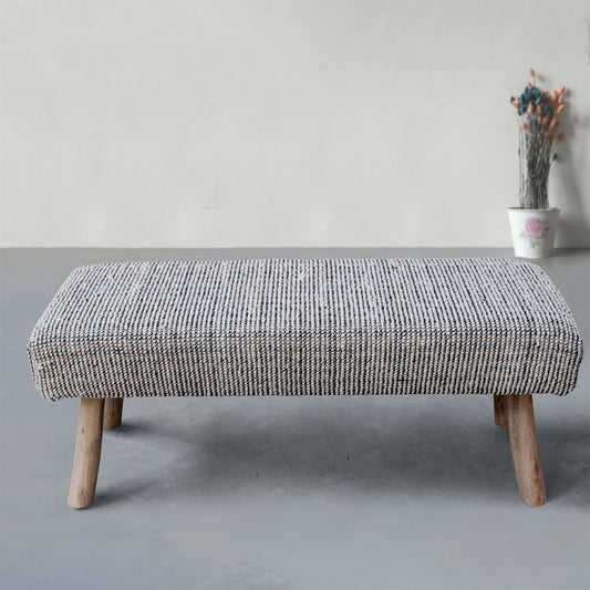 Kenfig Bench, Wool, Polyester, Natural White, Grey, Hand woven, All Loop