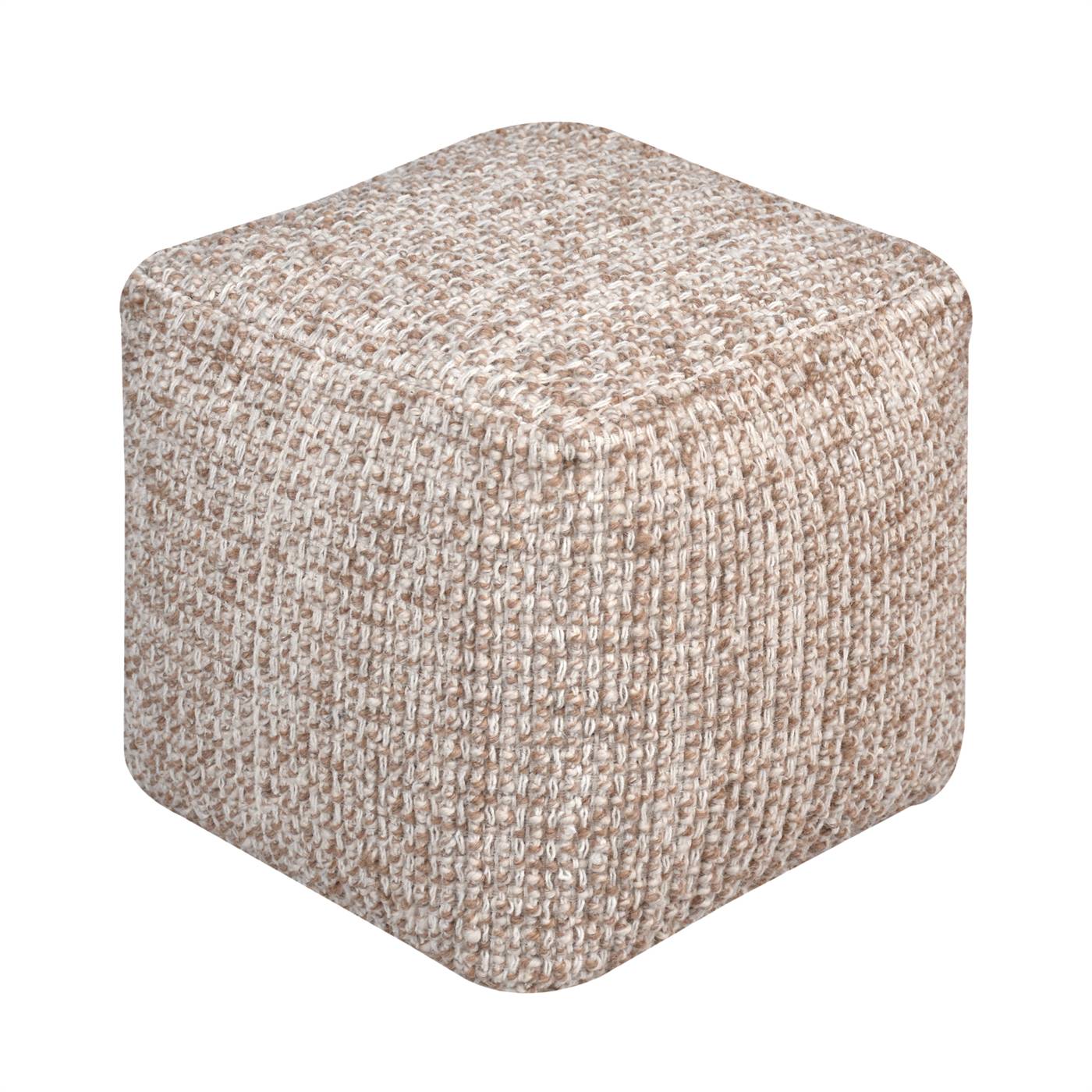 Kiana Pouf, 40x40x40 cm, Beige, Wool, Hand Woven, Handwoven, All Loop