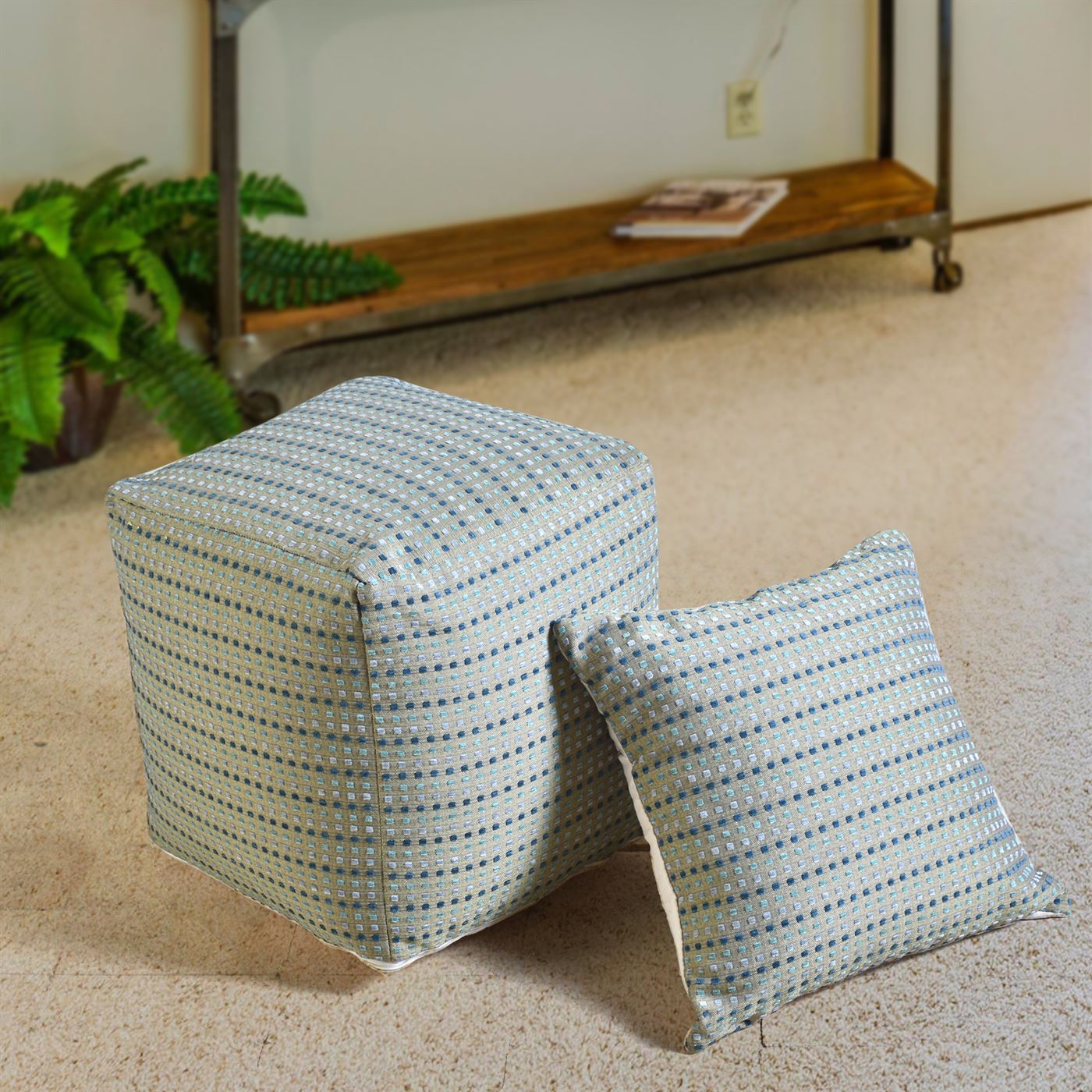 Kiato Pillow, Acrylic, Polyester, Grey, Blue, Jaquard Durry, Flat Weave