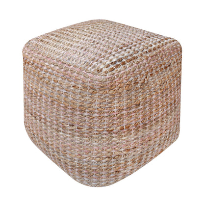 Kihnu Pouf, 40x40x40 cm, Natural, Multi, Jute, Wool Polyester Blend, Hand Woven, Pitloom, Flat Weave