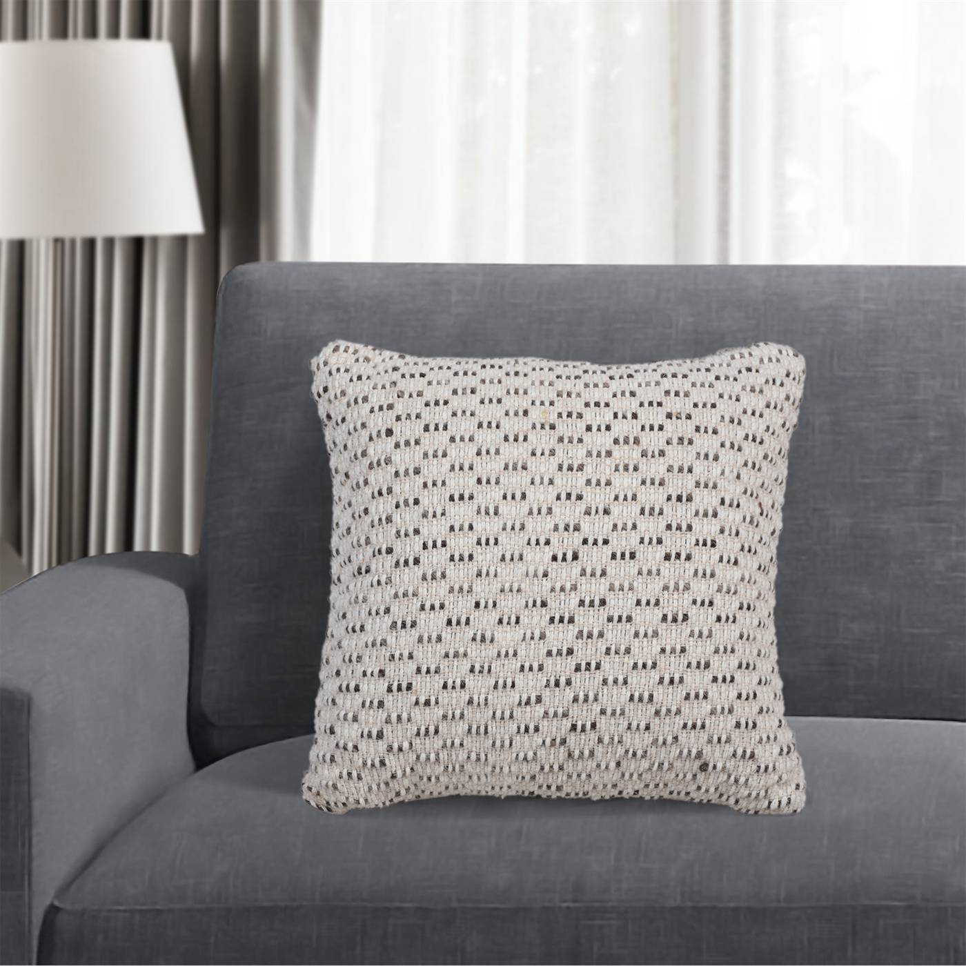 Kimono Cushion, 45x45 cm, Natural White, Grey, Wool, Hand Woven, Handwoven, Flat Weave
