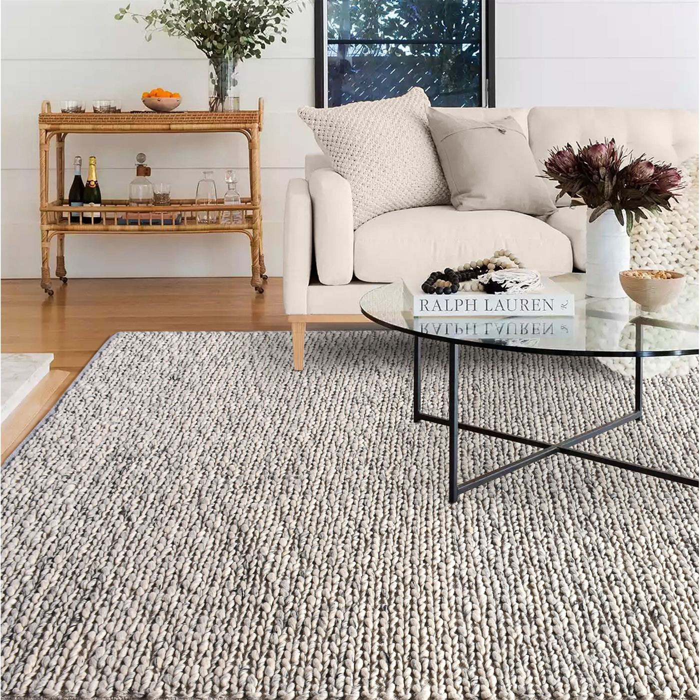 Area Rug, Bedroom Rug, Living Room Rug, Living Area Rug, Indian Rug, Office Carpet, Office Rug, Shop Rug Online, Wool, Grey, Pitloom, All Loop, Plain Solid