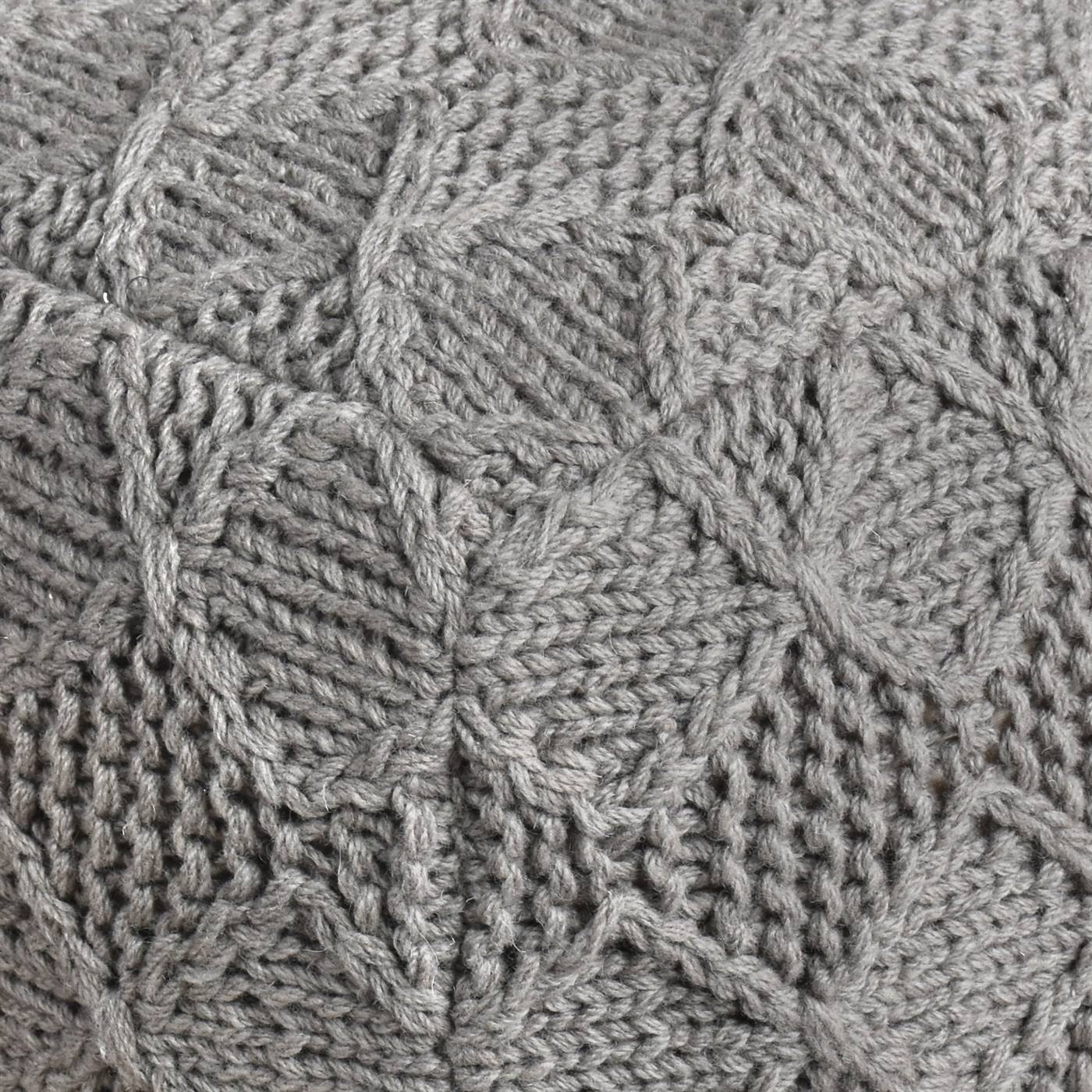 Kinzie Pouf, 40x40x40 cm, Grey, NZ Wool, Hand Knitted, Hm Knitted, Flat Weave