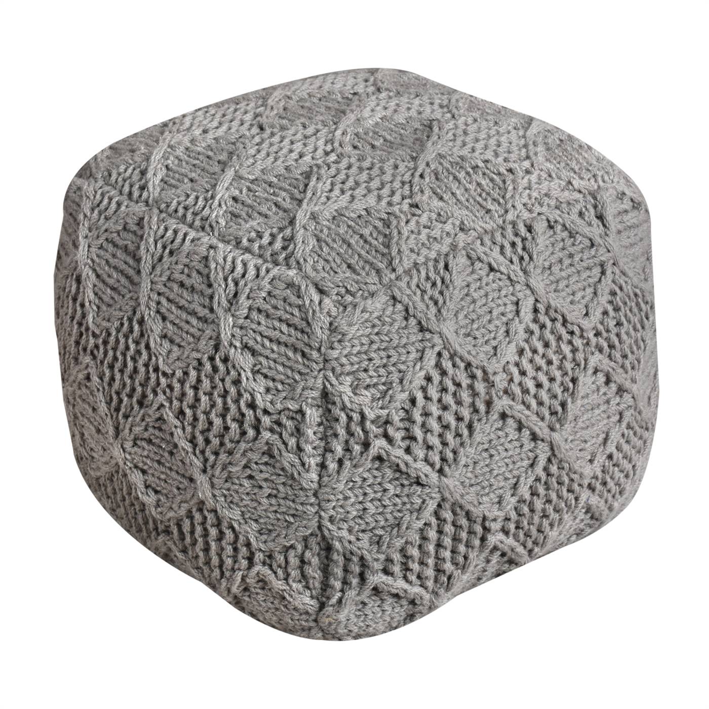 Kinzie Pouf, 40x40x40 cm, Grey, NZ Wool, Hand Knitted, Hm Knitted, Flat Weave