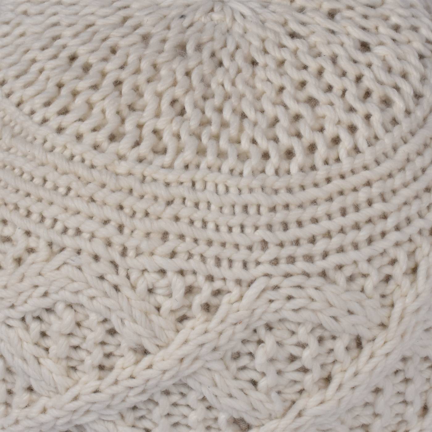 Kirwee Pouf, 50x50x35 cm, Natural White, NZ Wool, Hand Knitted, Hm Knitted, Flat Weave