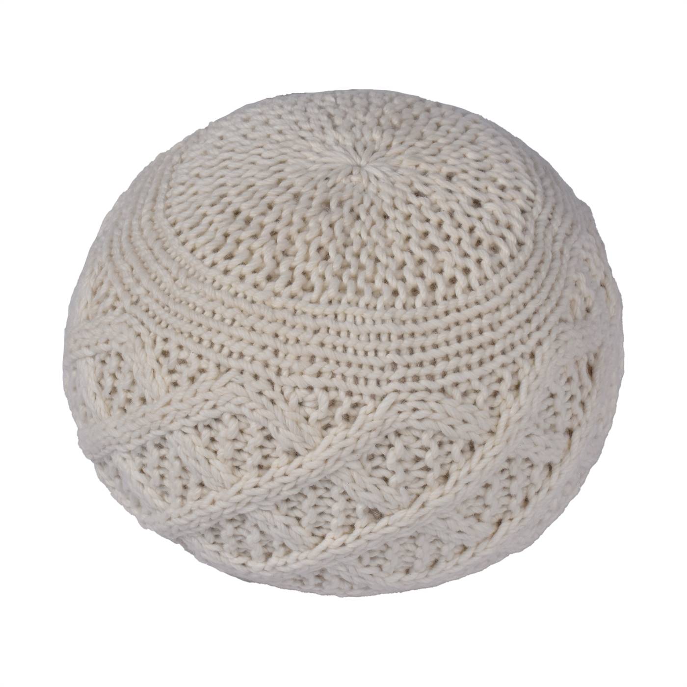 Kirwee Pouf, 50x50x35 cm, Natural White, NZ Wool, Hand Knitted, Hm Knitted, Flat Weave