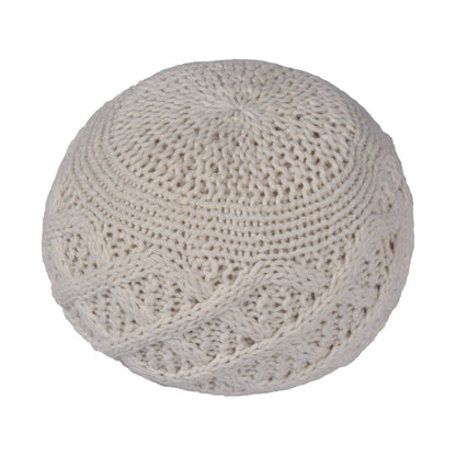Kirwee Pouf, 50x50x35 cm, Natural White, NZ Wool, Hand Knitted, Hm Knitted, Flat Weave