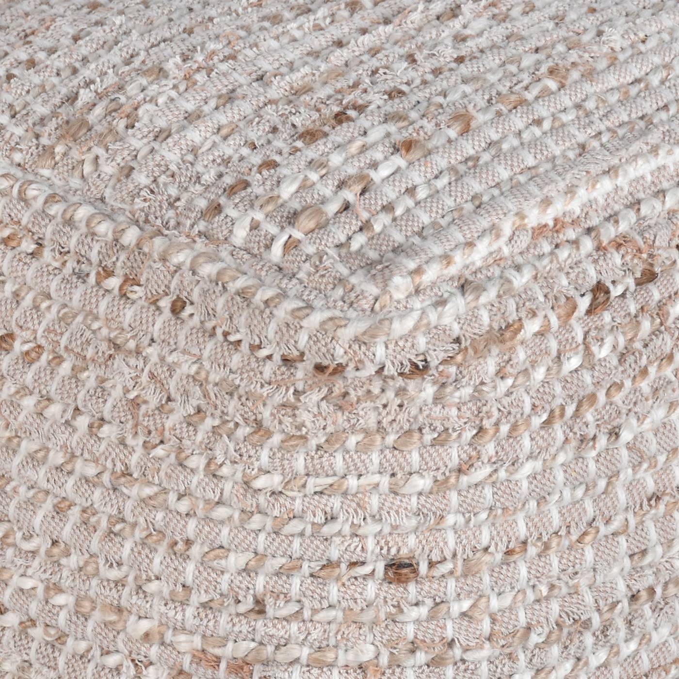 Koenig Pouf, 40x40x40 cm, Natural Natural White, Multi, Jute, Cotton, Hand Woven, Pitloom, Flat Weave